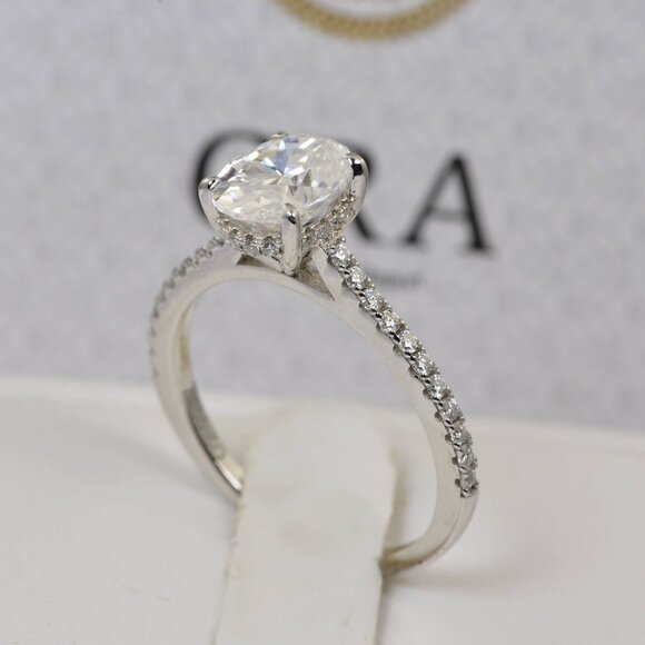 GRA Certified Fully Iced Oval Engagement Solitaire Moissanite Ring - Picture 3 of 6